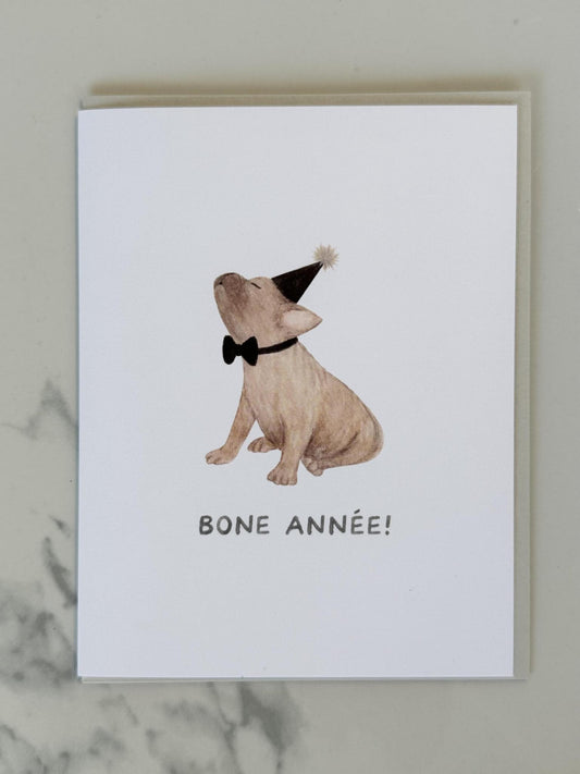 Bone Annee Frenchie New Year Greeting Card