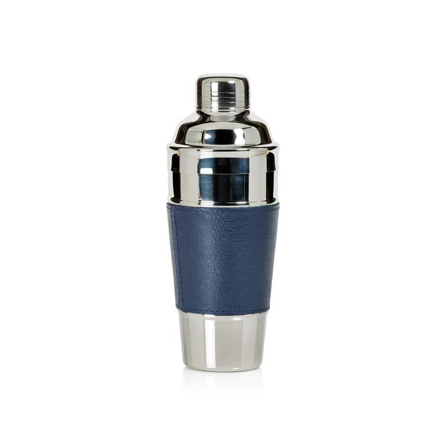 Nickel And Navy Leather Cocktail Shaker