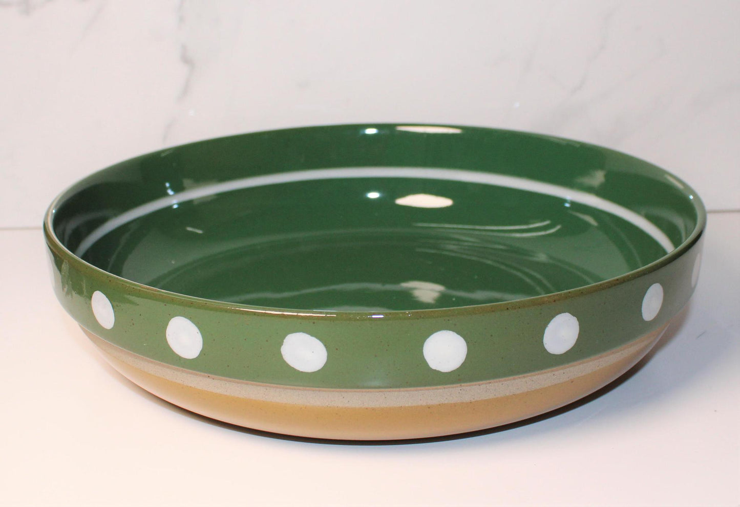 Green and White Dot Ceramic Bowl