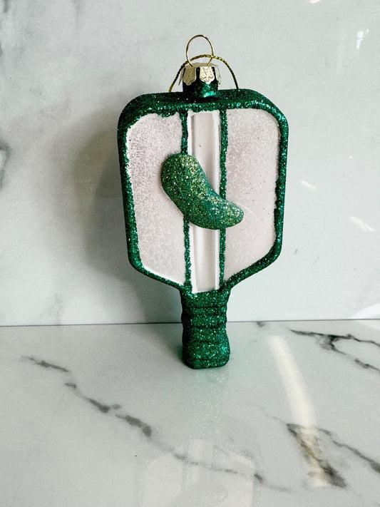 Pickle Ball Glass Ornament