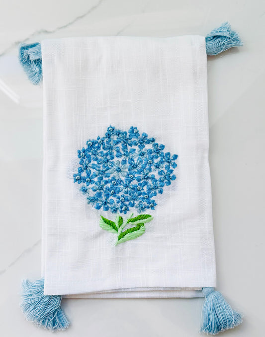 White Towel with Blue Hydrangea