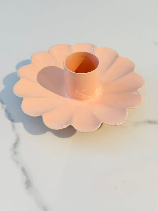 Enamel Flower Taper Candle Holder - Light Pink