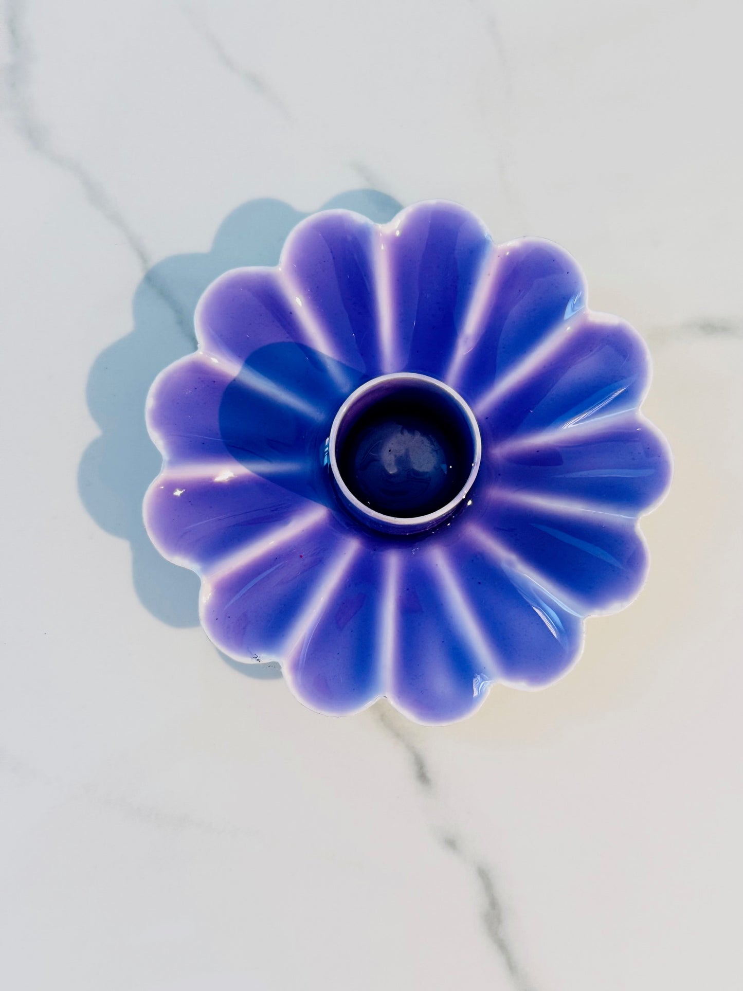 Enamel Flower Taper Candle Holder - Purple