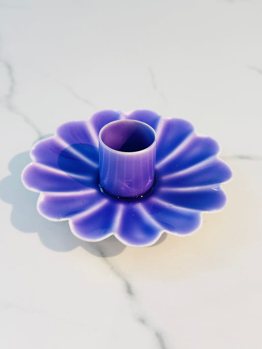 Enamel Flower Taper Candle Holder - Purple