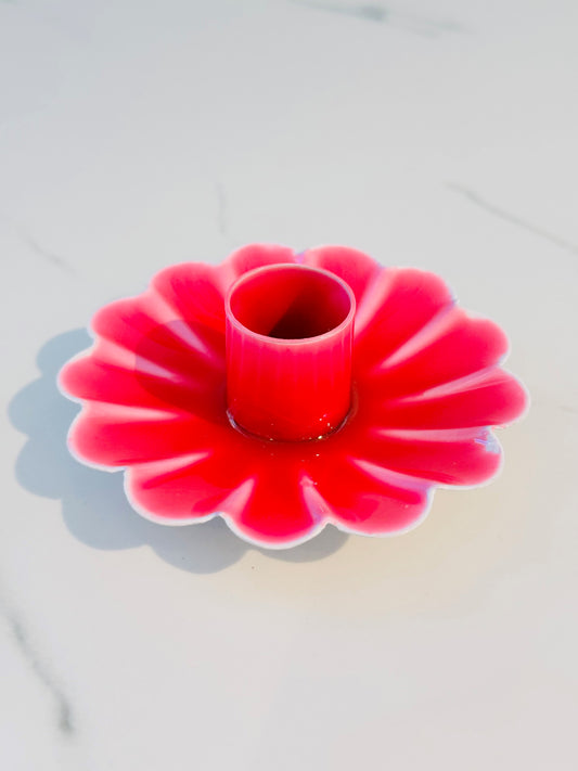 Enamel Flower Taper Candle Holder - Magenta