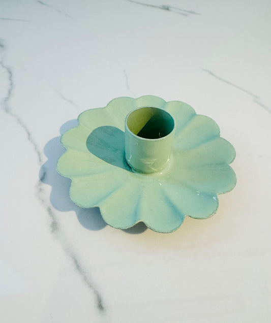 Enamel Flower Taper Candle Holder - Mint Green