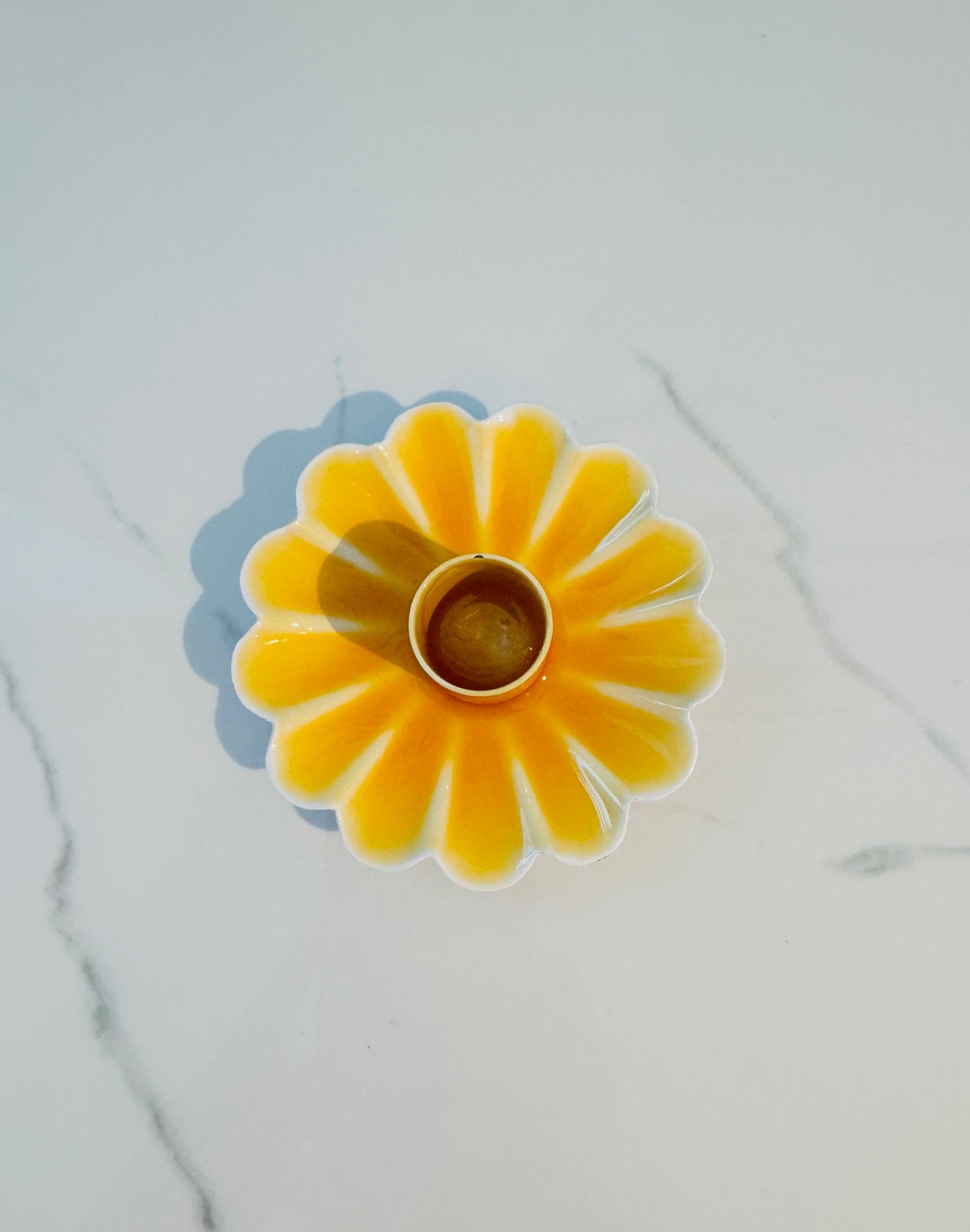 Enamel Flower Taper Candle Holder - Yellow