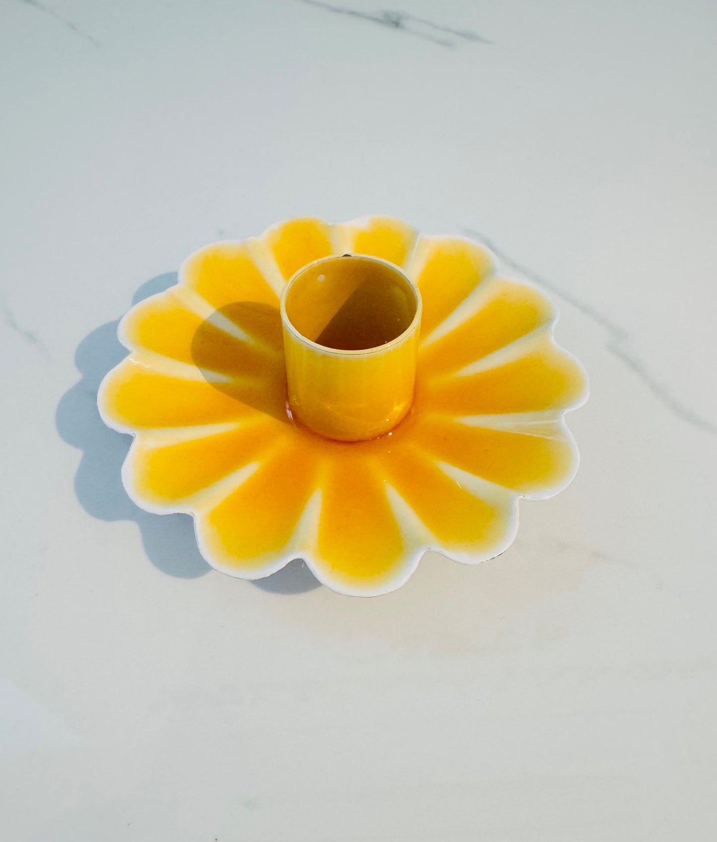 Enamel Flower Taper Candle Holder - Yellow