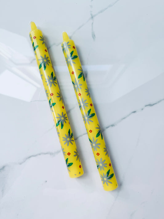 Yellow Floral Taper Candle