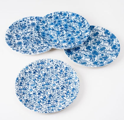 Blue and White Floral Melamine Plate - Set of 4