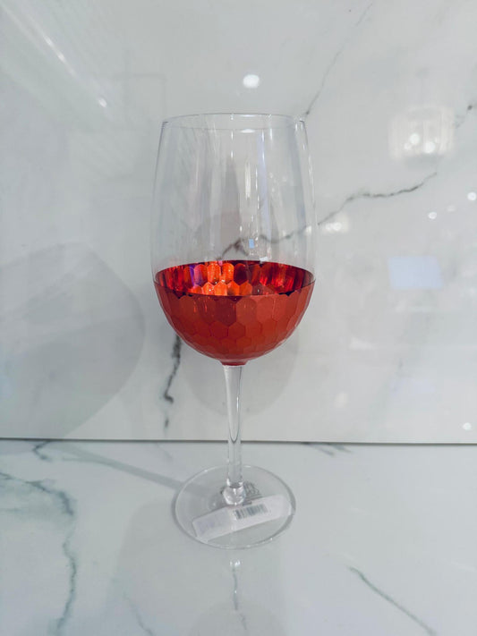 Red Faceted Wine Glass